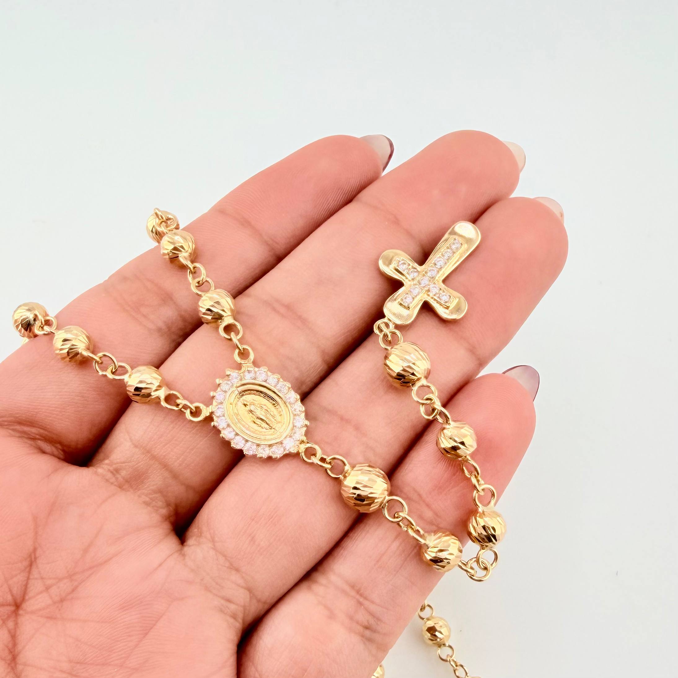 Rosario Virgen Milagrosa Crúz 21gr / 65cm / 5mm-6mm Oro Amarillo 18K