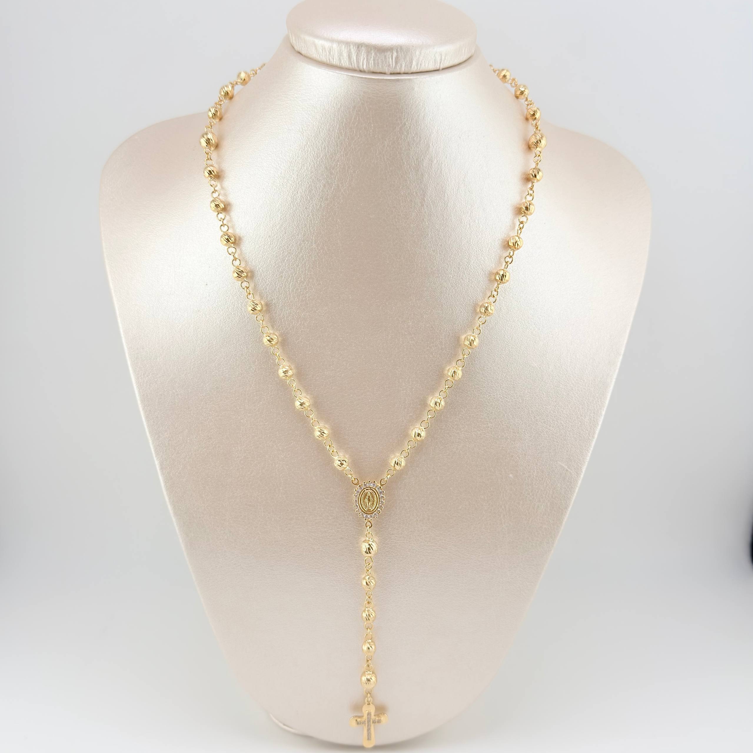 Rosario Virgen Milagrosa Crúz 21gr / 65cm / 5mm-6mm Oro Amarillo 18K