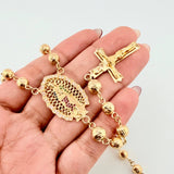 Rosario Virgen Guadalupe Crúz Cristo Romano 31gr / 70cm / 6mm-7mm Oro Amarillo 18K