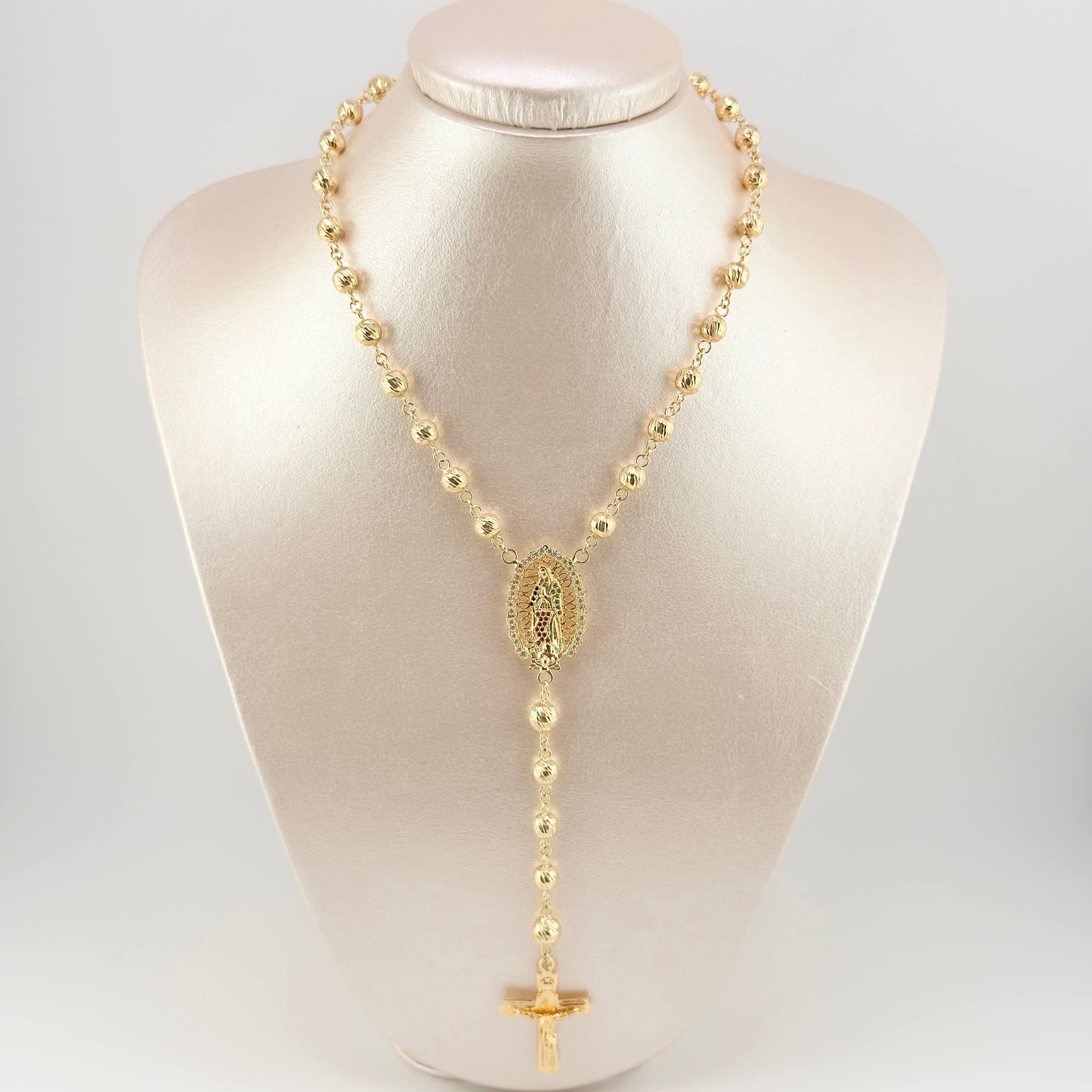 Rosario Virgen Guadalupe Crúz Cristo Romano 31.35gr / 70cm / 6mm-7mm Oro Amarillo 18K *