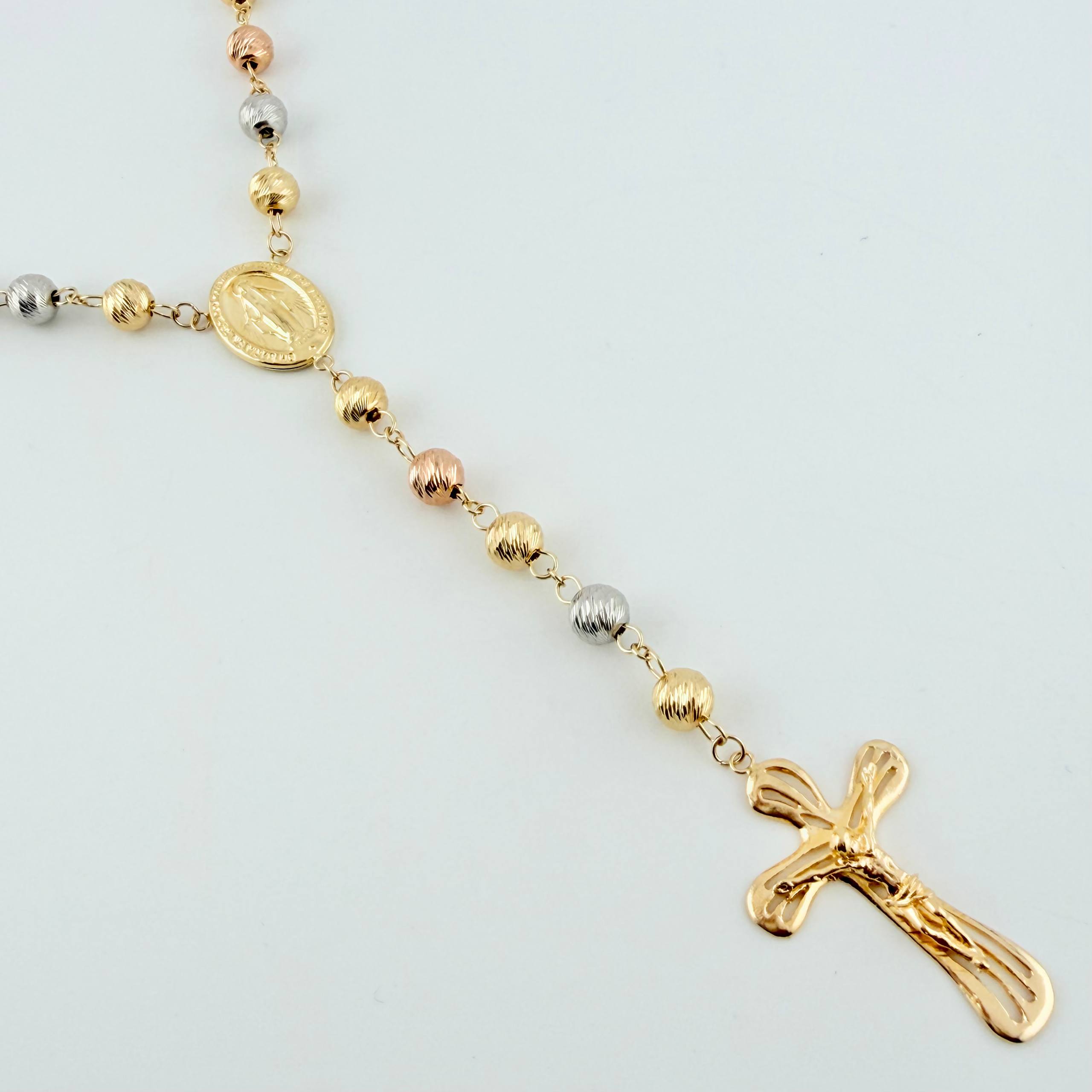 Rosario Virgen Milagrosa Crúz Cristo Bardera 29.1gr / 75cm / 7mm-8mm Tres Oros 18K