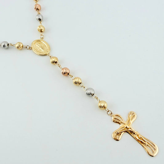 Rosario Virgen Milagrosa Crúz Cristo Bardera 28.95gr / 75cm / 7mm Tres Oros 18K *