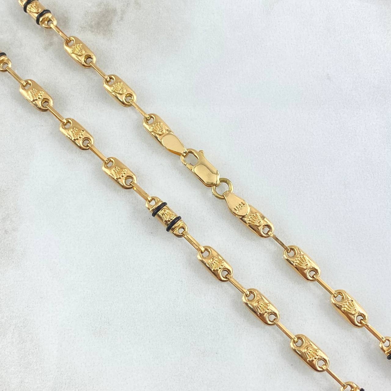 Cadena Rustica Barril Corona RX 10.9gr / 60cm / 4.3mm Cauchos Negros Oro Amarillo 18K
