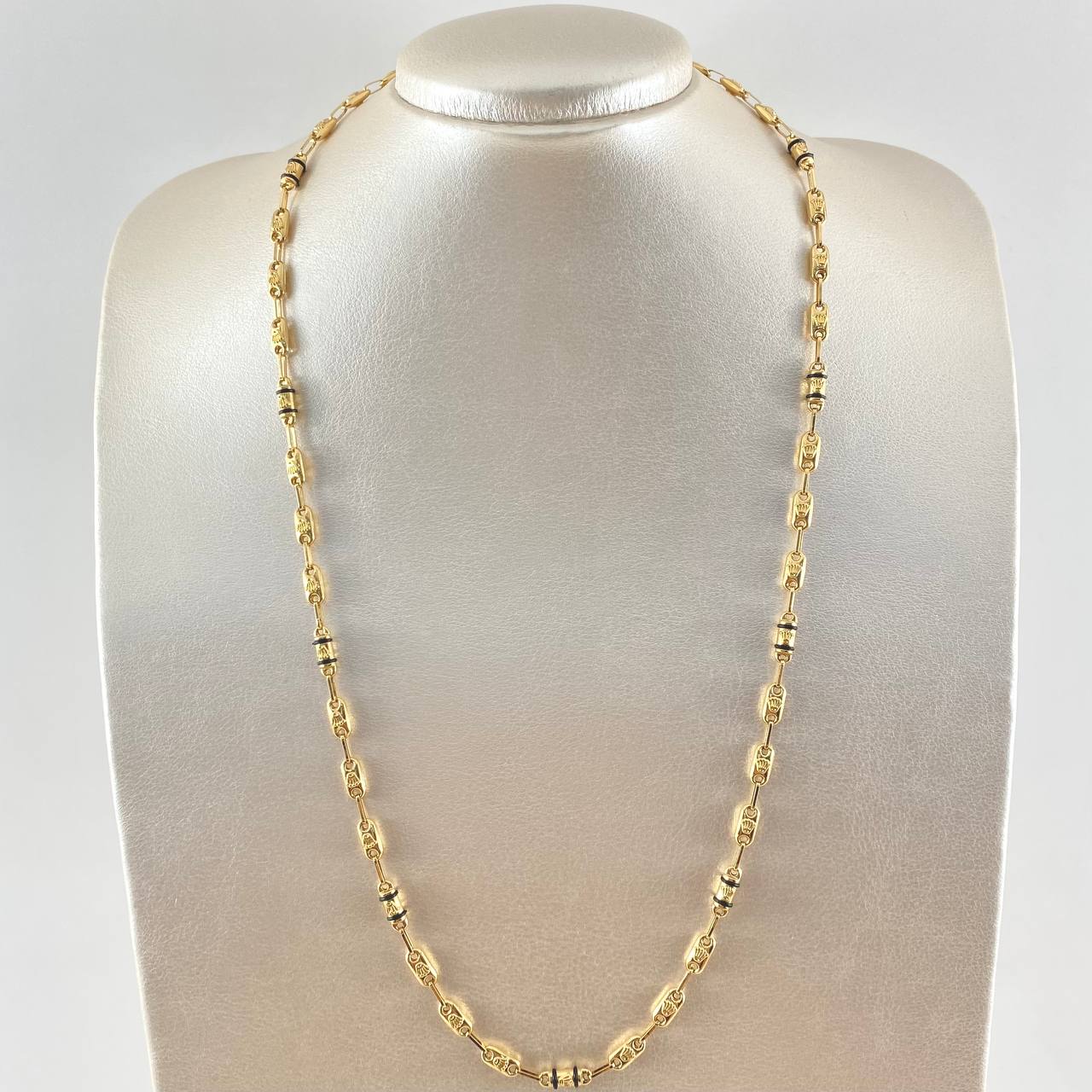 Cadena Rustica Barril Corona RX 10.9gr / 60cm / 4.3mm Cauchos Negros Oro Amarillo 18K