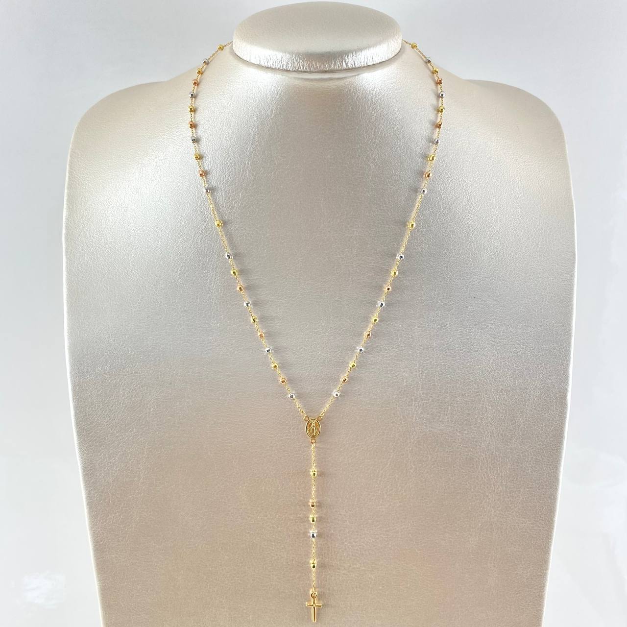 Rosario Virgen Milagrosa Cruz Lisa 4.3gr / 45cm / 2.3mm Dimantada Tres Oros +4 18K