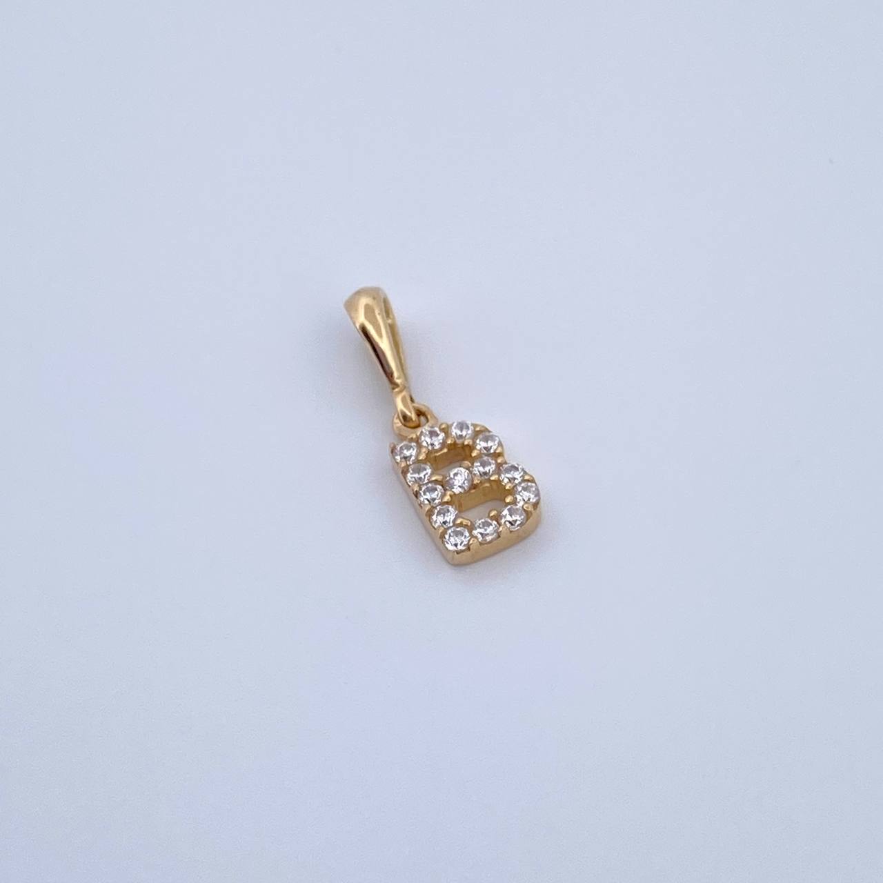 Dije Letra B 0.65gr / 1.5cm / Circones Blancos Oro Amarillo 18K &