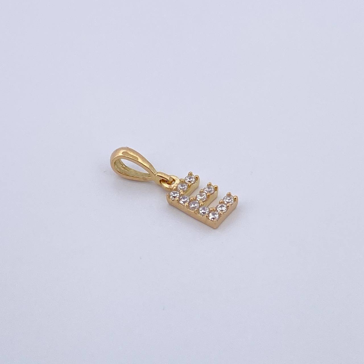 Dije Letra E 0.5gr / 1.5cm / Circones Blancos Oro Amarillo 18K &