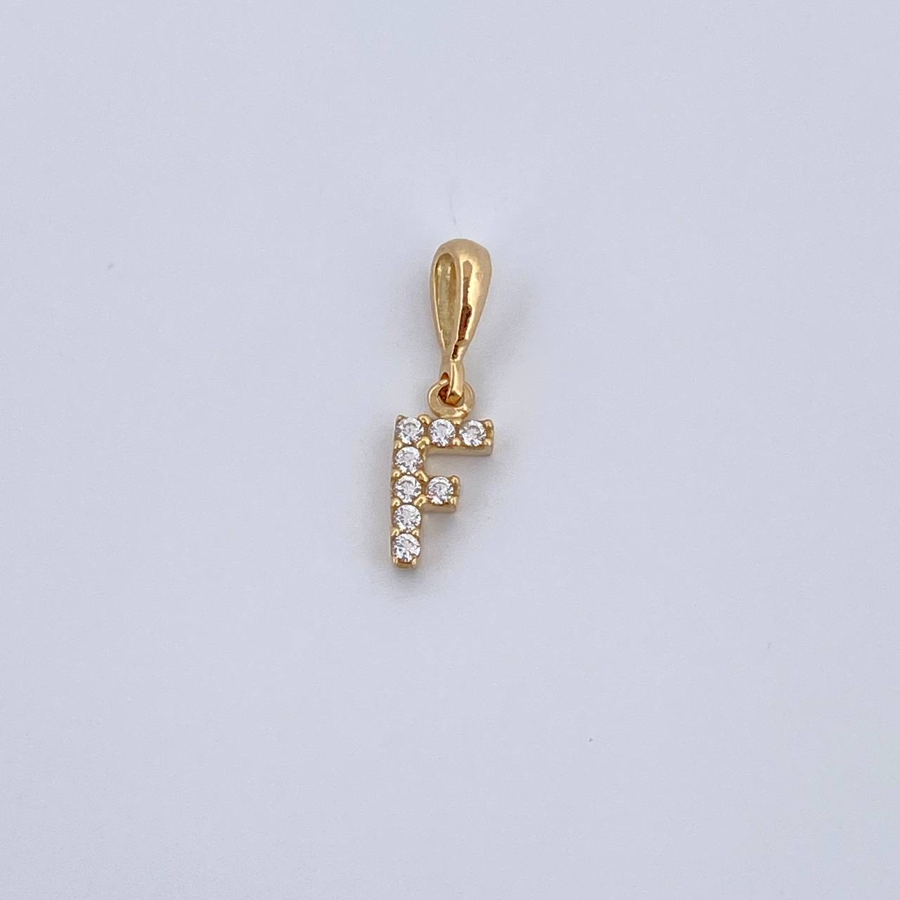 Dije Letra F 0.5gr / 1.5cm / Circones Blancos Oro Amarillo 18K &