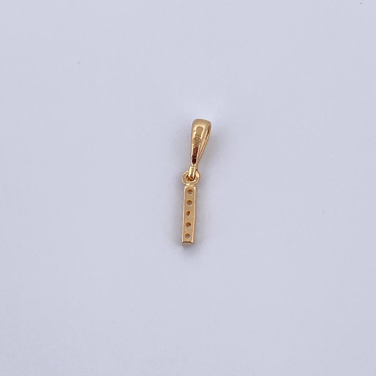 Dije Letra I 0.4gr / 1.5cm / Circones Blancos Oro Amarillo 18K &