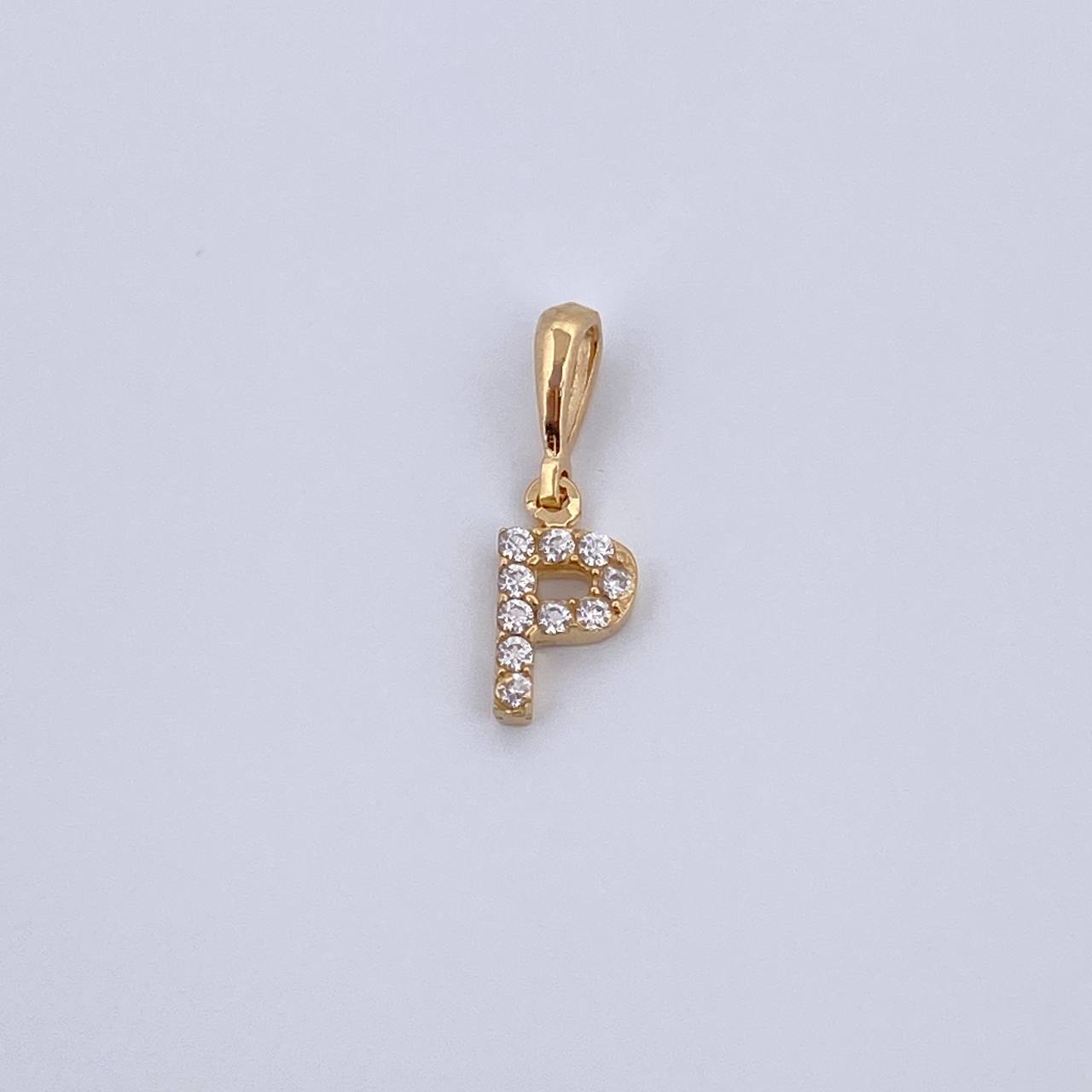 Dije Letra P 0.5gr / 1.5cm / Circones Blancos Oro Amarillo 18K &