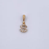 Dije Letra S 0.6gr / 1.5cm / Circones Blancos Oro Amarillo 18K &