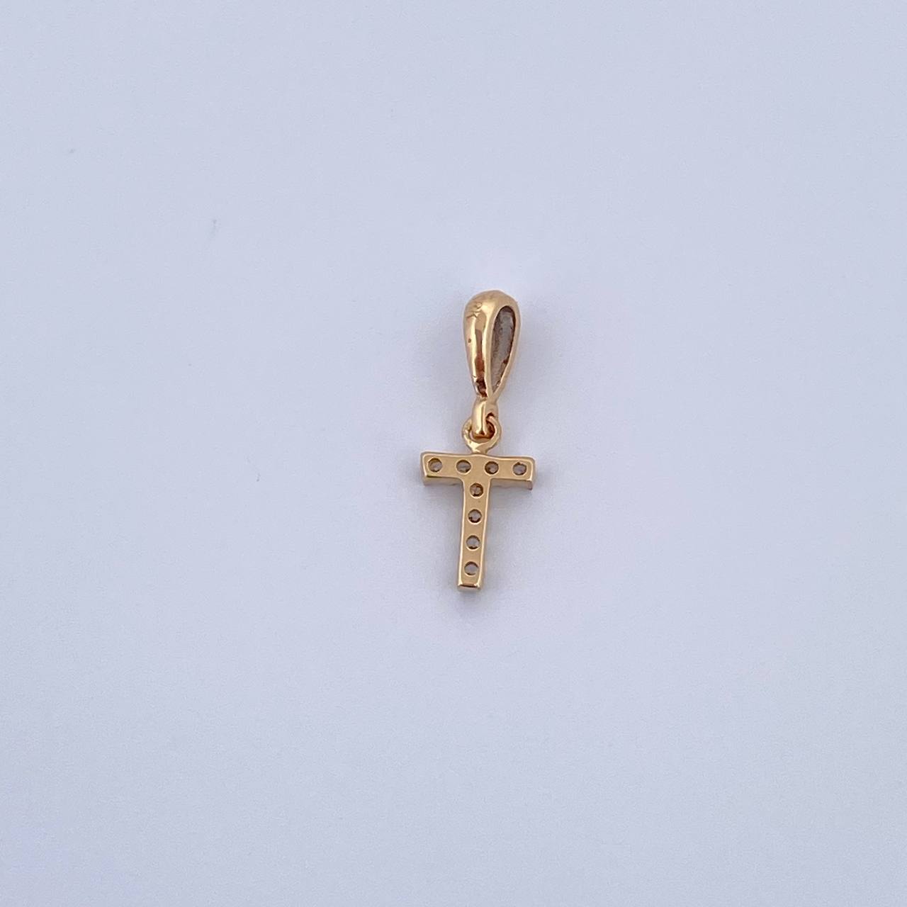 Dije Letra T 0.4gr / 1.5cm / Circones Blancos Oro Amarillo 18K &