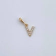 Dije Letra V 0.45gr / 1.5cm / Circones Blancos Oro Amarillo 18K &
