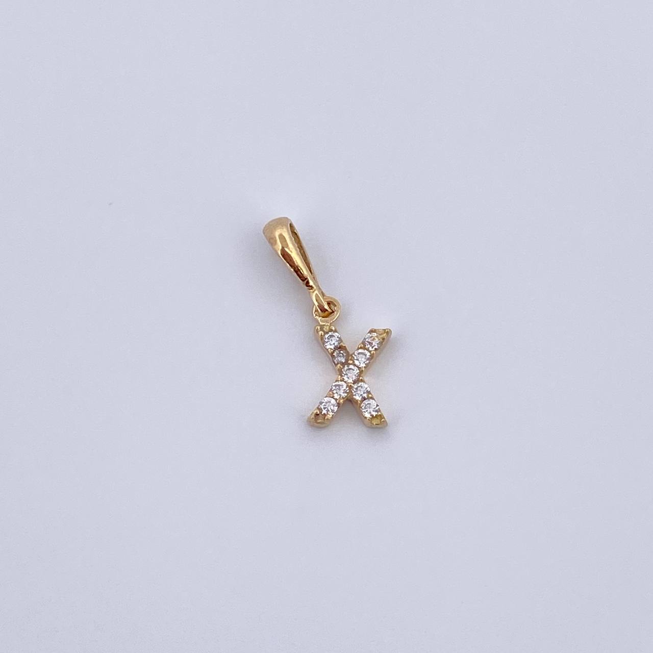 Dije Letra X 0.5gr / 1.5cm / Circones Blancos Oro Amarillo 18K &