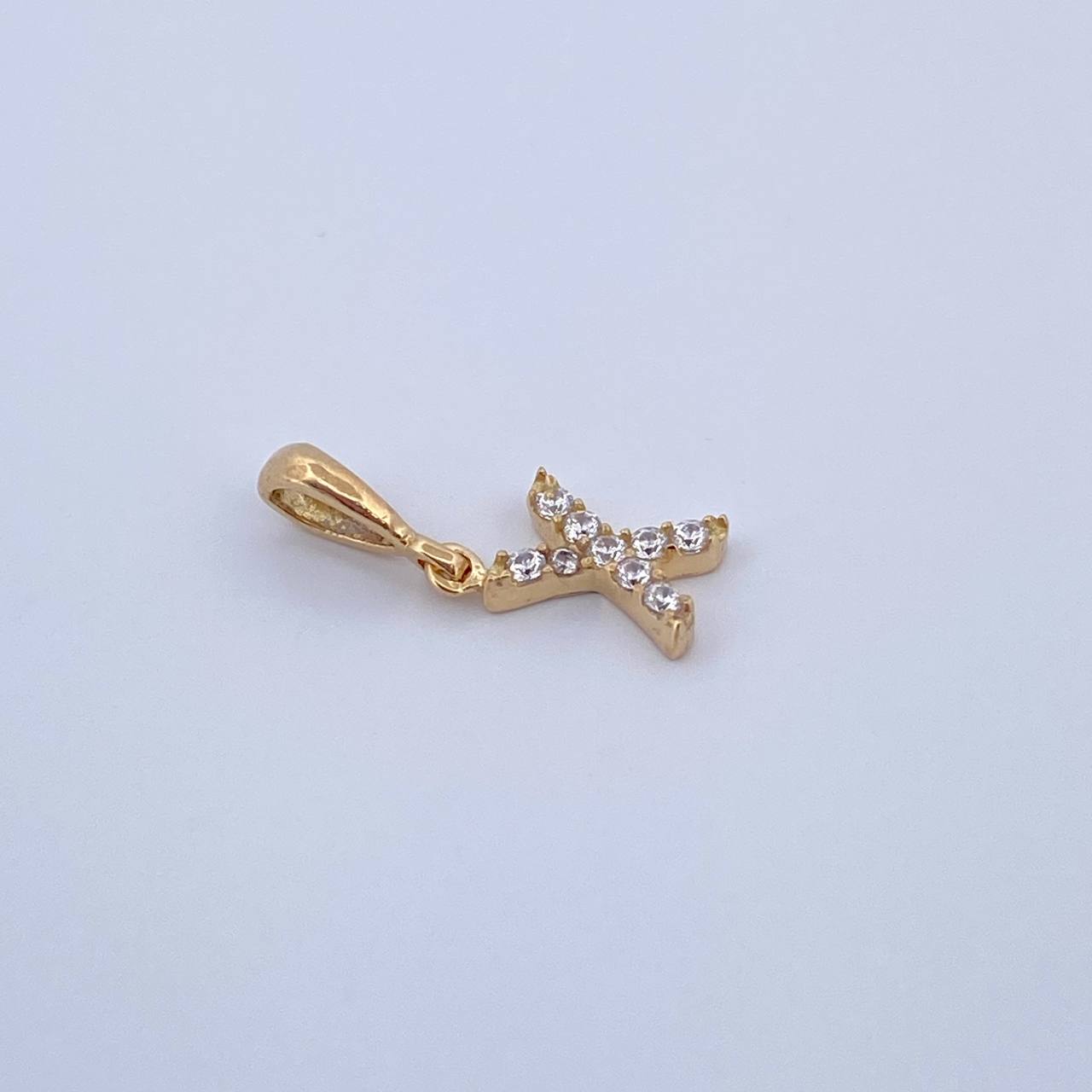 Dije Letra X 0.5gr / 1.5cm / Circones Blancos Oro Amarillo 18K &