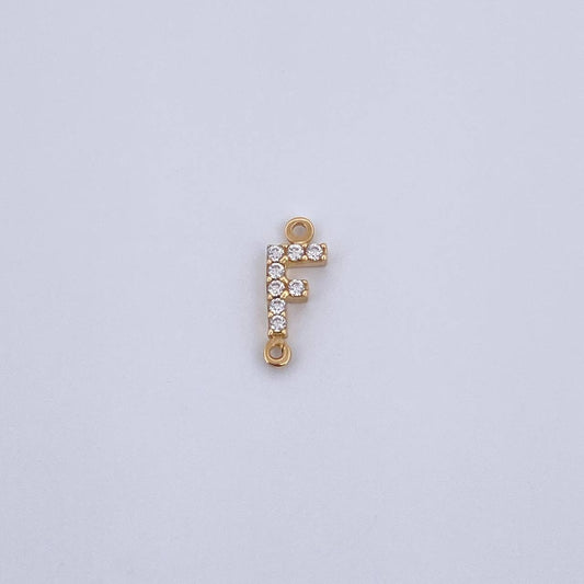 Herraje Letra F 0.3gr / 1cm / Circones Blancos Oro Amarillo 18K &