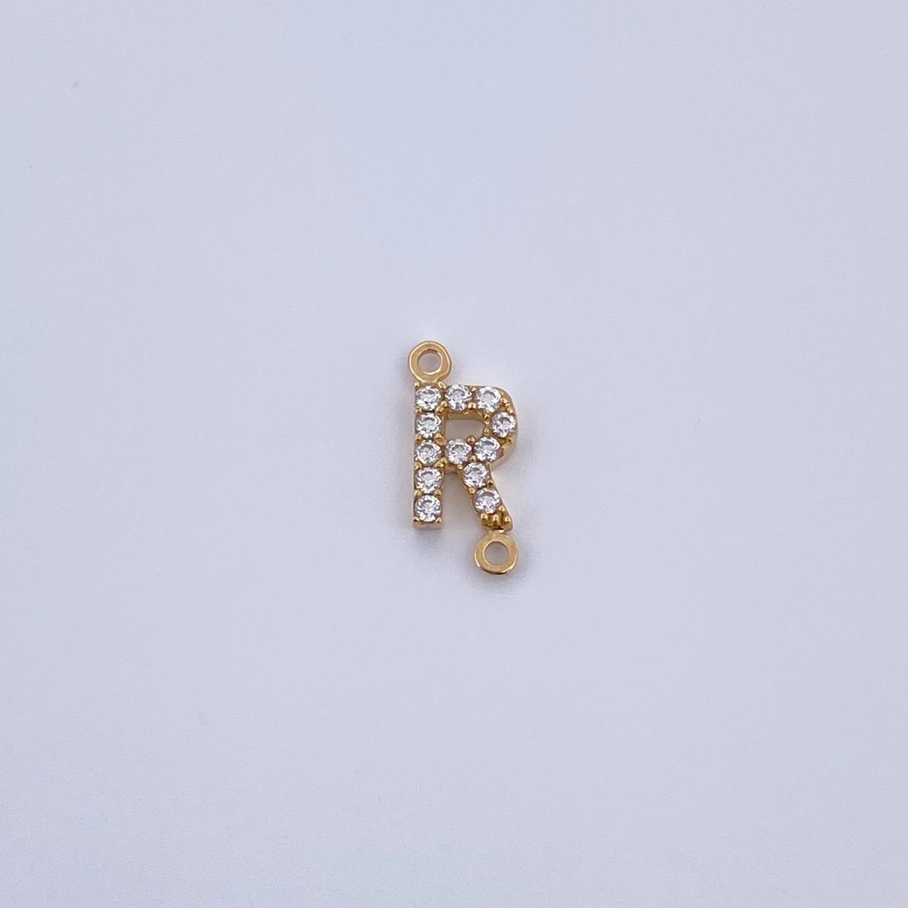 Herraje Letra R 0.4gr / 1cm / Circones Blancos Oro Amarillo 18K &