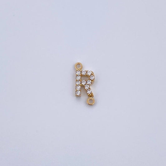 Herraje Letra R 0.4gr / 1cm / Circones Blancos Oro Amarillo 18K &