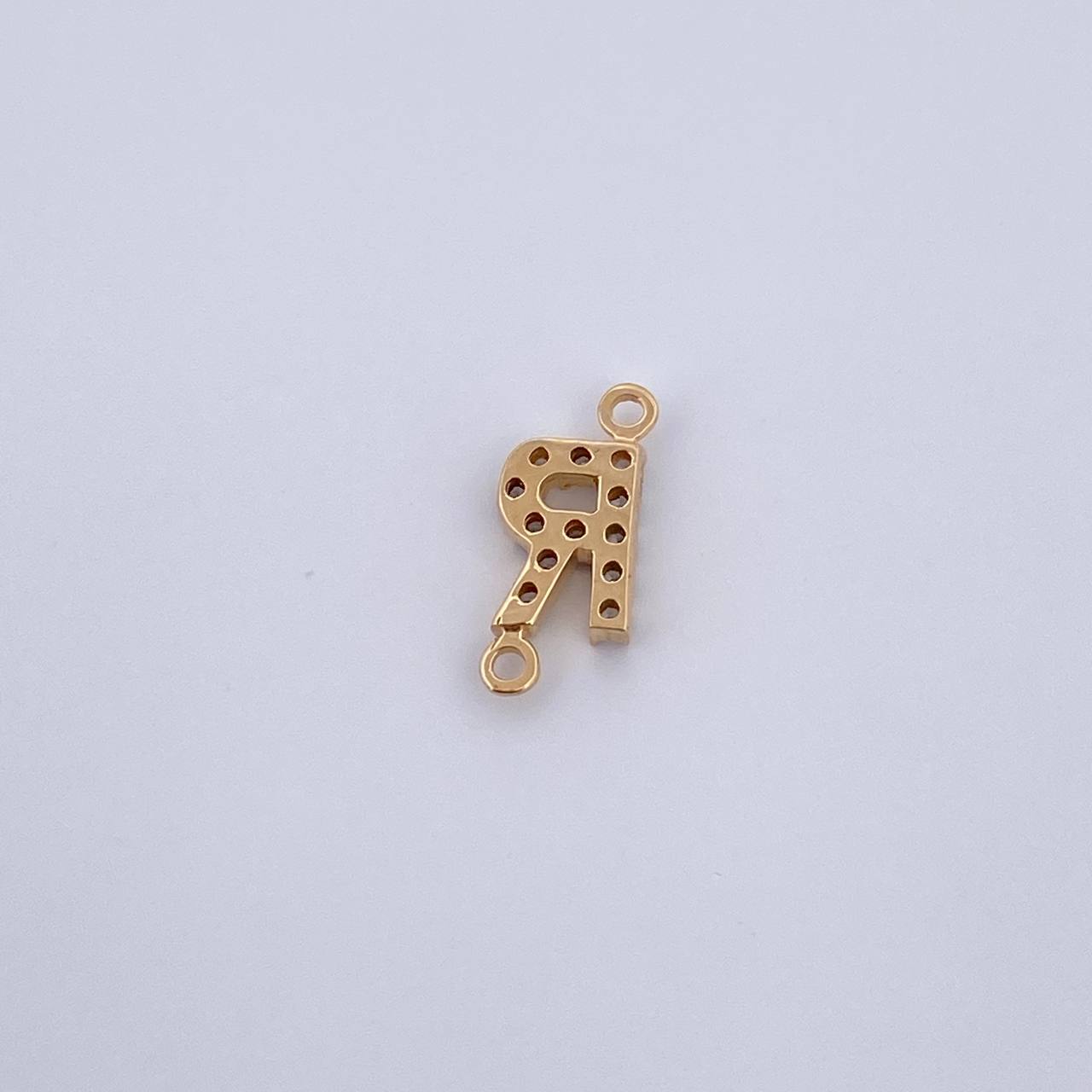 Herraje Letra R 0.4gr / 1cm / Circones Blancos Oro Amarillo 18K &