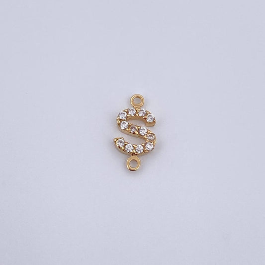 Herraje Letra S 0.4gr / 1cm / Circones Blancos Oro Amarillo 18K &