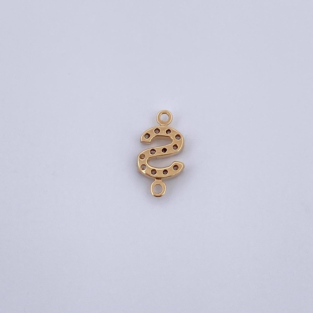 Herraje Letra S 0.4gr / 1cm / Circones Blancos Oro Amarillo 18K &