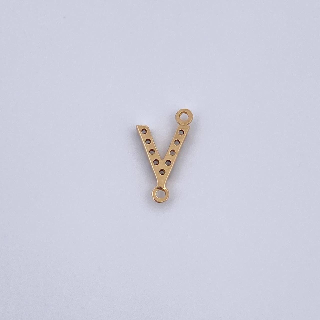 Herraje Letra V 0.3gr / 1cm / Circones Blancos Oro Amarillo 18K &