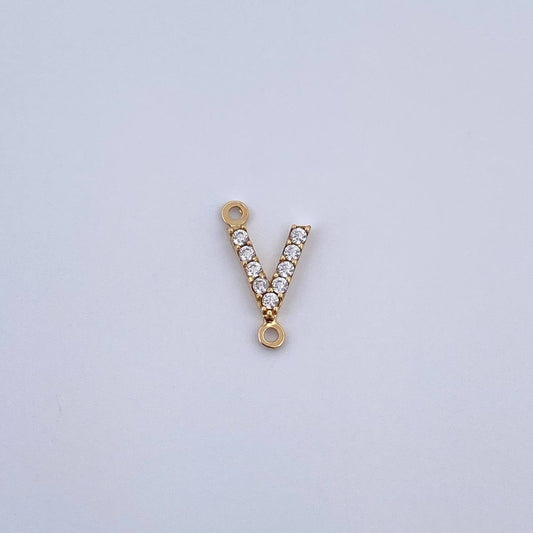 Herraje Letra V 0.25gr / 1cm / Circones Blancos Oro Amarillo 18K &