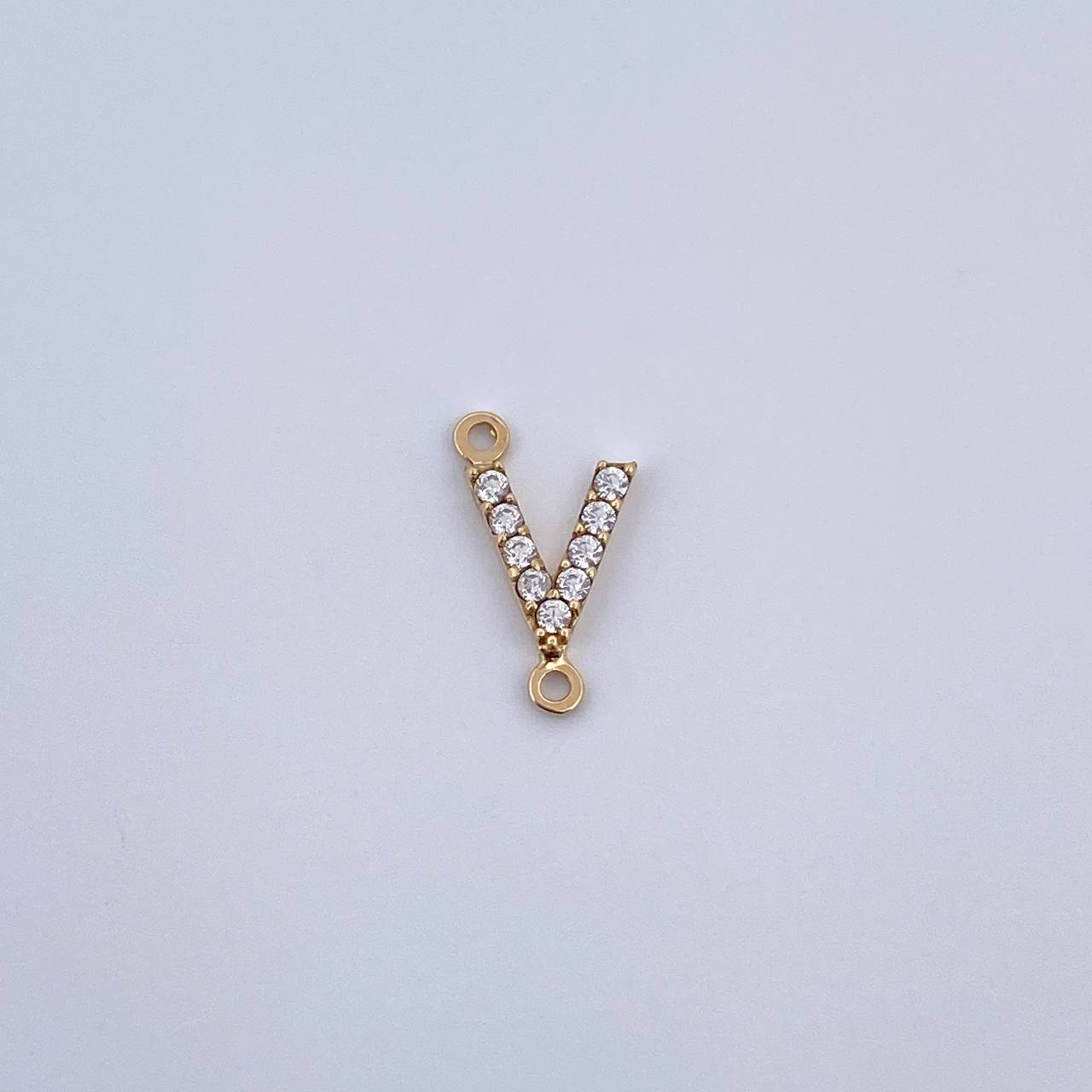 Herraje Letra V 0.3gr / 1cm / Circones Blancos Oro Amarillo 18K &