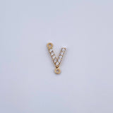 Herraje Letra V 0.3gr / 1cm / Circones Blancos Oro Amarillo 18K &