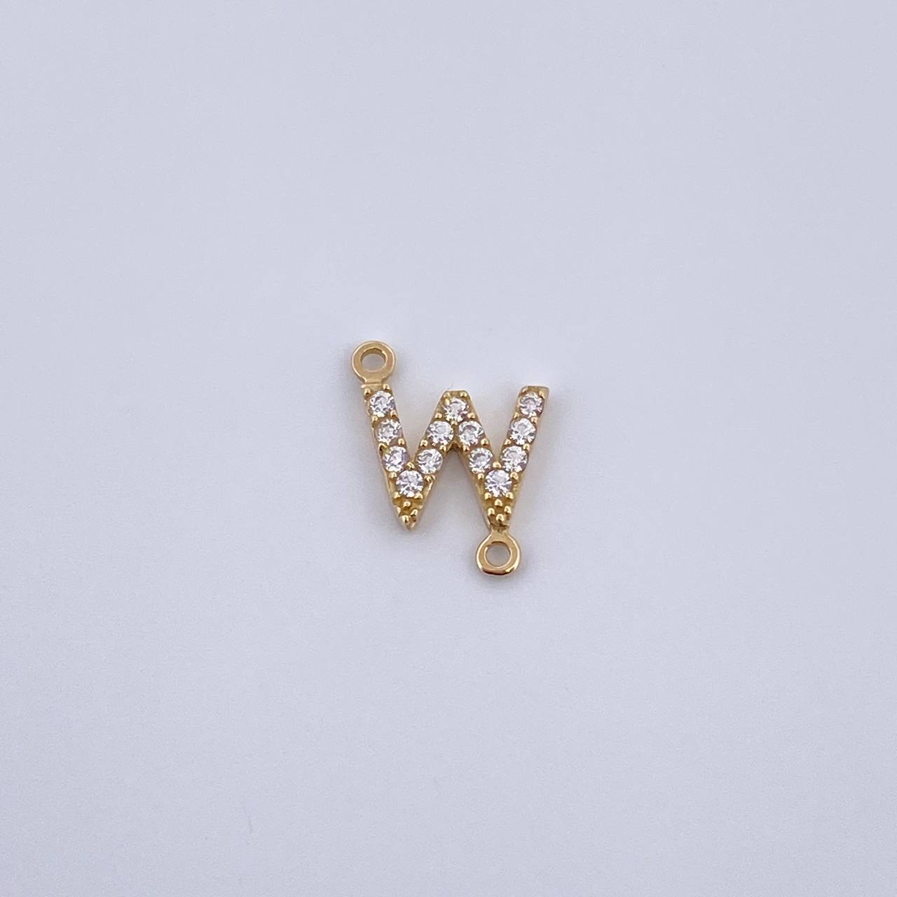 Herraje Letra W 0.5gr / 1cm / Circones Blancos Oro Amarillo 18K &