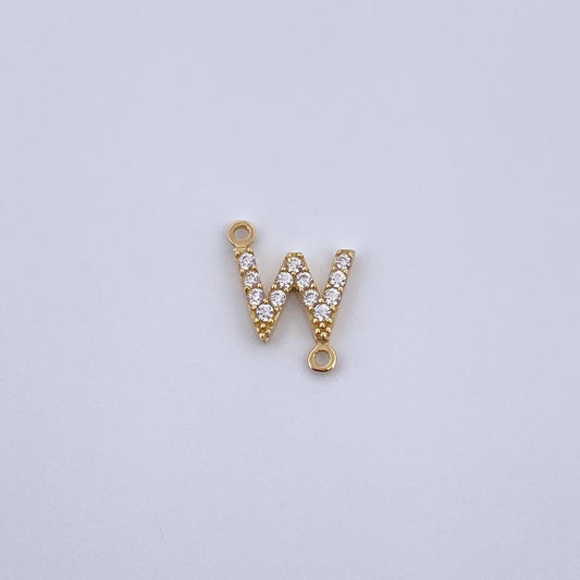 Herraje Letra W 0.5gr / 1cm / Circones Blancos Oro Amarillo 18K &