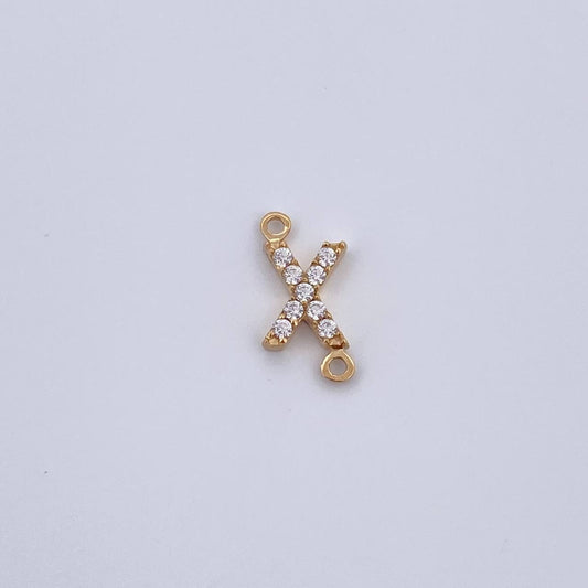 Herraje Letra X 0.35gr / 1cm / Circones Blancos Oro Amarillo 18K &