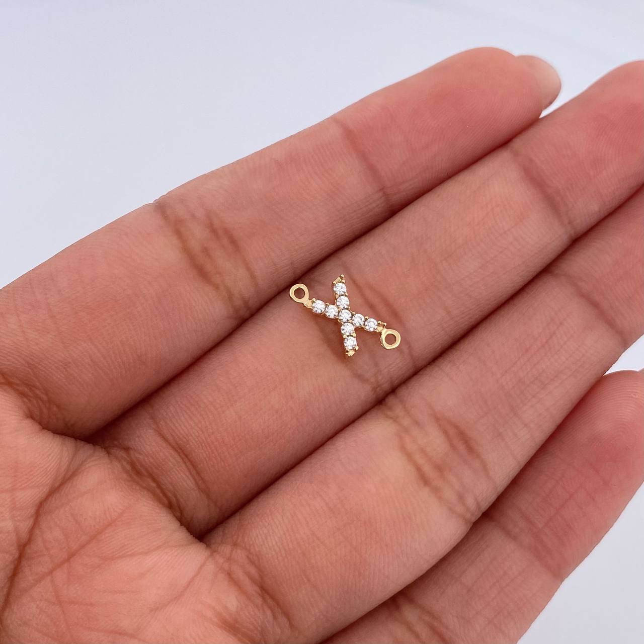 Herraje Letra X 0.35gr / 1cm / Circones Blancos Oro Amarillo 18K &