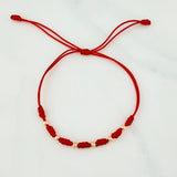 Pulsera Tejida Roja 7 Nudos 6 Und / 3Mm Oro Amarillo 18K