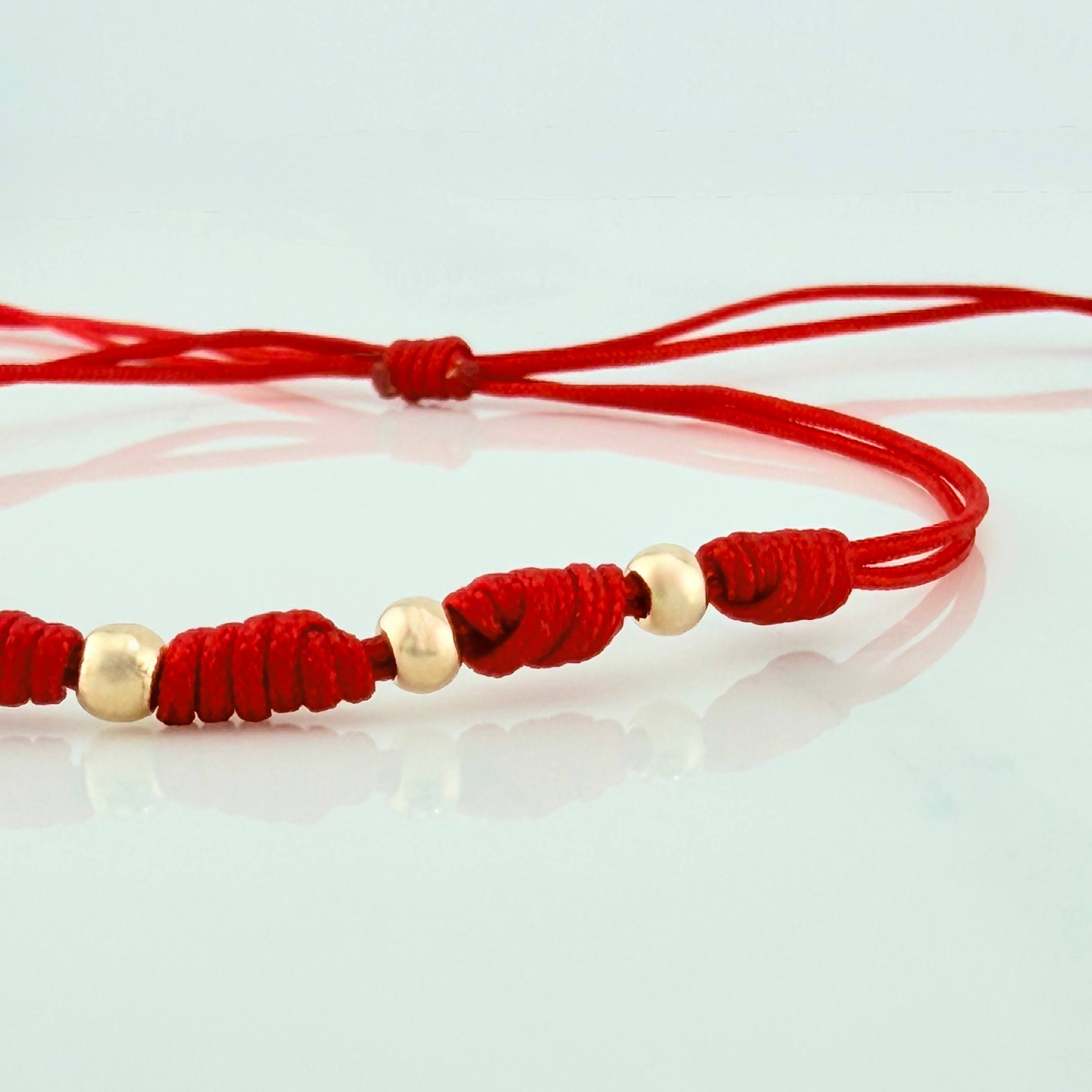 Pulsera Tejida Roja 7 Nudos 6 Und / 3Mm Oro Amarillo 18K
