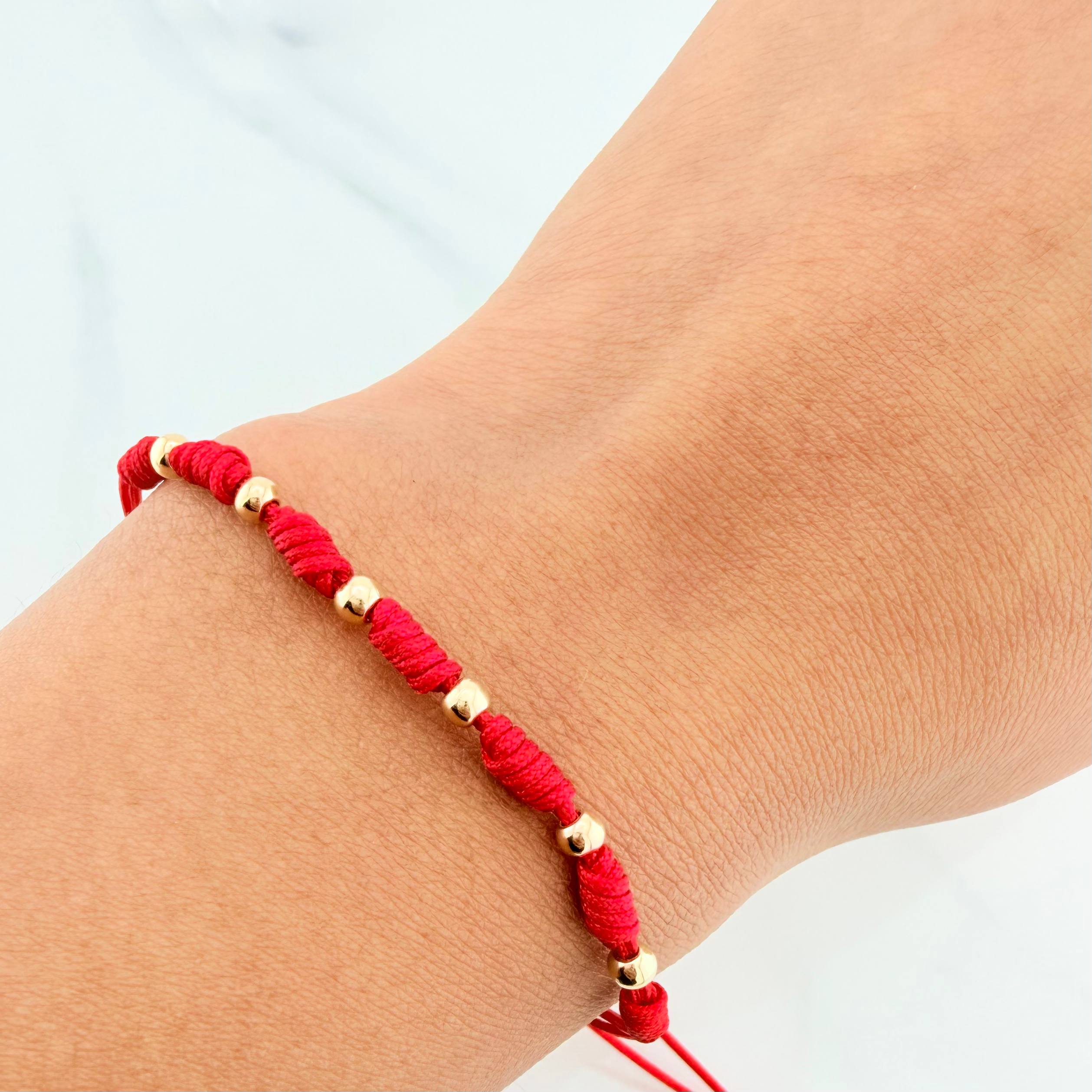 Pulsera Tejida Roja 7 Nudos 6 Und / 3Mm Oro Amarillo 18K