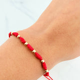 Pulsera Tejida Roja 7 Nudos 6 Und / 3Mm Oro Amarillo 18K