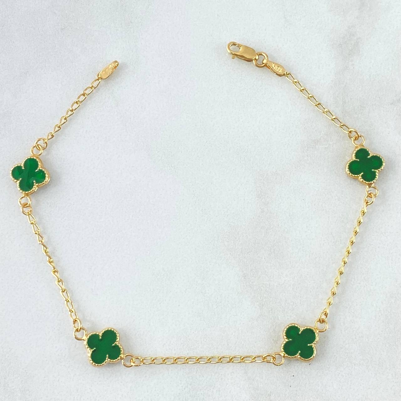 Pulso Treból Espiga VCyA 2.65gr / 19cm / 1.4mm Resina Verde Oro Amarillo Nac.Esp. 18K