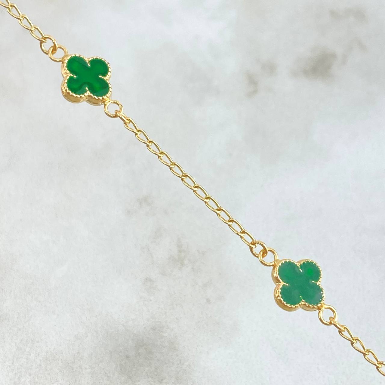 Pulso Treból Espiga VCyA 2.65gr / 19cm / 1.4mm Resina Verde Oro Amarillo Nac.Esp. 18K