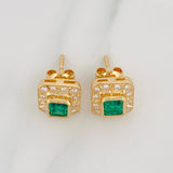 Topos Halo Cuadrado Esmeraldas 1qts Diamantes 24pts 5.95g / 9.8mm Oro Amarillo 18K