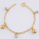 Pulso Aro Seguido Bolas Colgantes 5.55gr / 19cm / 4mm Diamantadas Lisas Tres Oros +4 18K ©