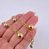 Pulso Aro Seguido Bolas Colgantes 5.55gr / 19cm / 4mm Diamantadas Lisas Tres Oros +4 18K ©