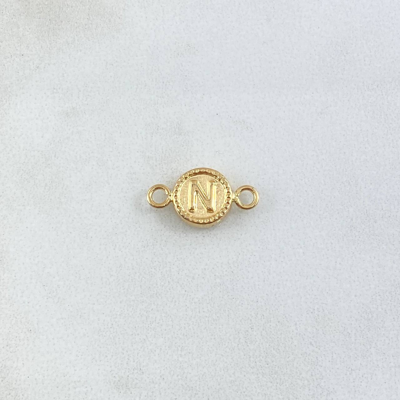Herraje Letra N 0.45gr / 1.5cm / Circulo Bordeado Oro Amarillo 18K *