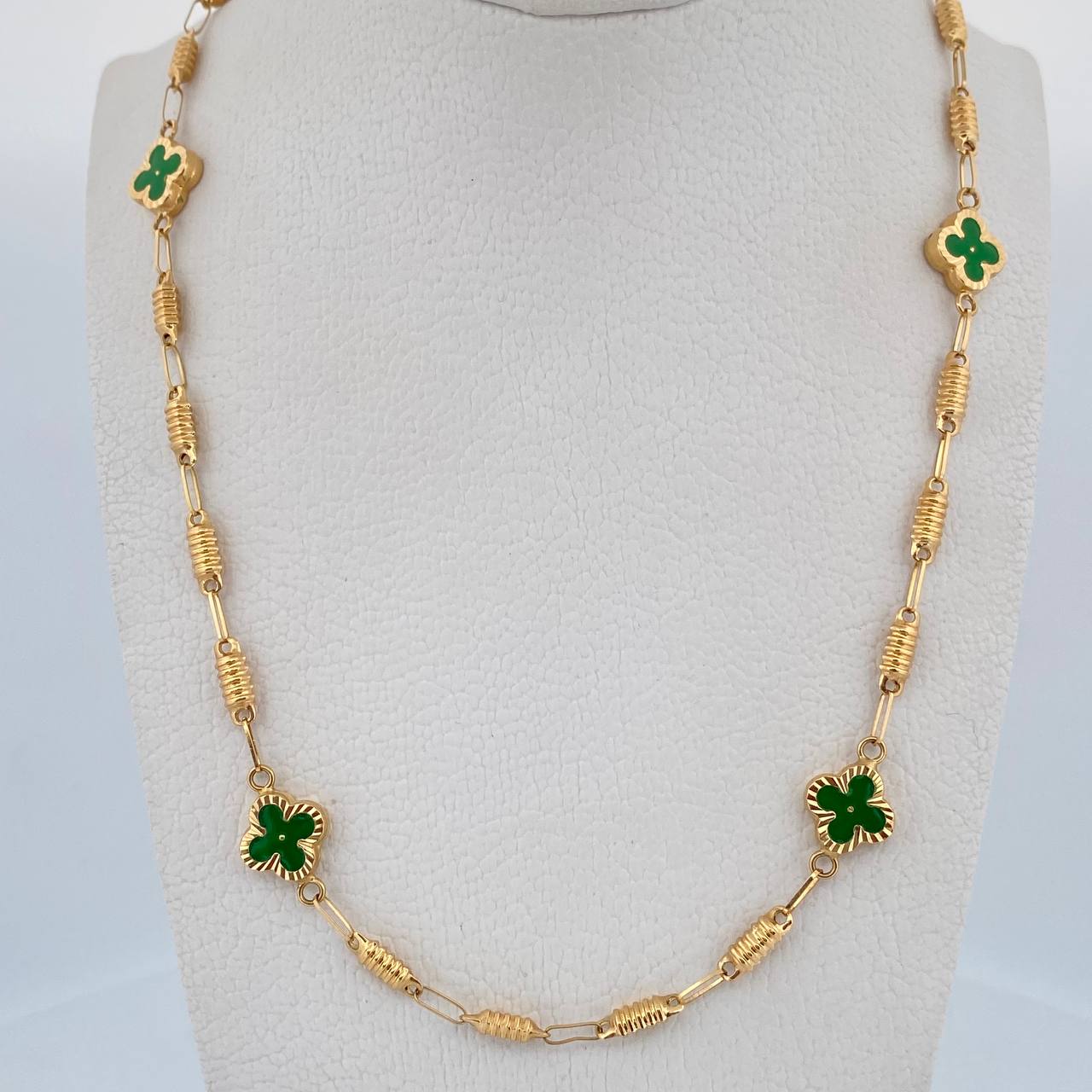 Cadena Barril Trebol 9.3gr / 55.1cm / 3.4mm Electroestatico Verde Oro Amarillo 18K &