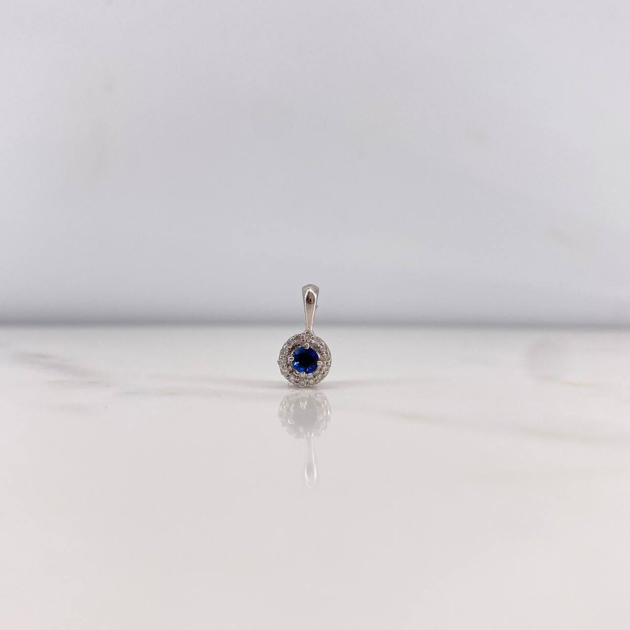 Dije Halo 0.6gr / 1.1cm / Zafiro 11pts Diamantes 08pts Oro Blanco 18K &