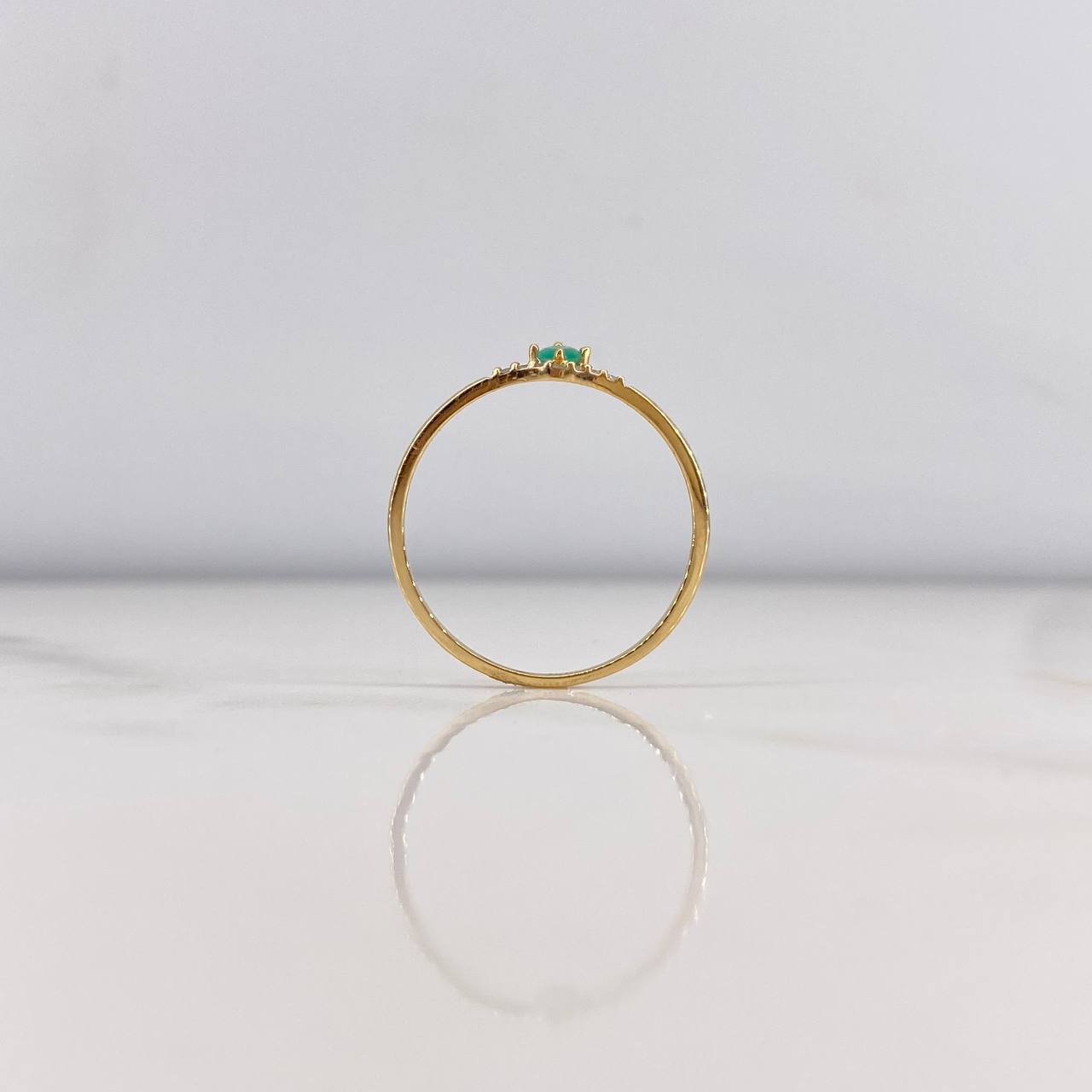 Anillo Solitario Tiara 0.9gr / T6 / Esmeralda 13pts Diamantes 06pts Oro Amarillo 18K (Joya) &