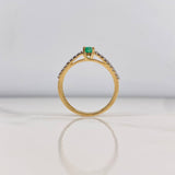 Anillo Solitario Doble Carril 2.65gr / T7 3/4 / Esmeralda 20pts Diamantes 20pts Oro Amarillo 18K (Joya) &