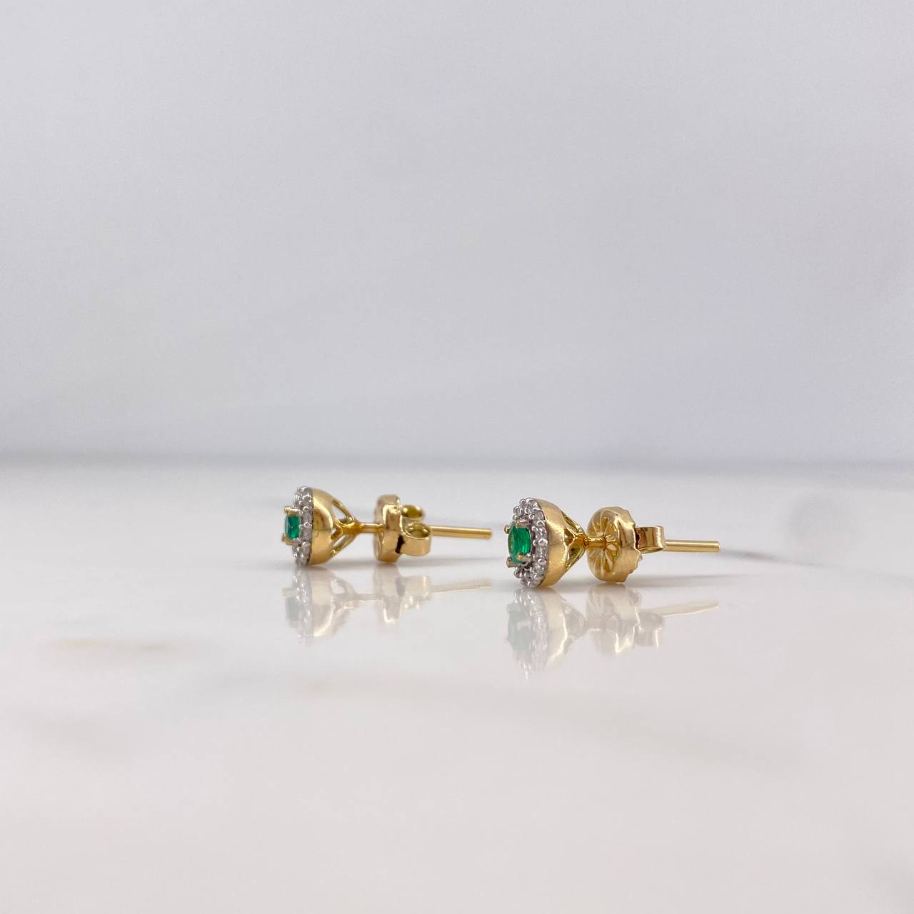 Topos Halo 1.7gr / Esmeraldas 15pt Diamantes 14pts Oro Amarillo 18K (Joya) &