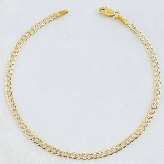 Pulso Cubano 2.15gr / 18cm / 2.5mm Dos Oros Amarillo Blanco +3 18K ©
