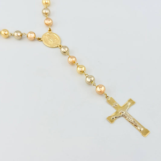 Rosario Virgen Milagrosa Cruz Cristo 30.6gr / 60cm / 7mm Tres Oros 18K ©